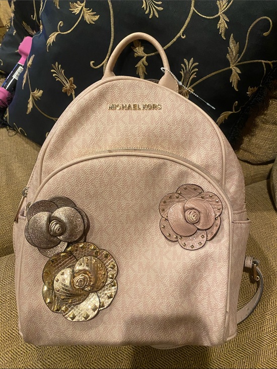 Michael Kors Handbags - Michael Kors Blush Pink Floral Applique Leather Backpack
